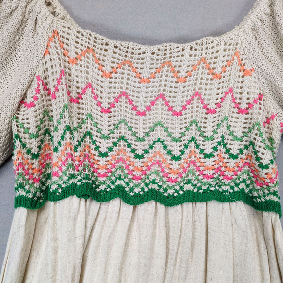 NWT Umgee Women's L Beige Crochet Puff Sleeve Smocked Linen Babydoll Dress Boho - Picture 5 of 9